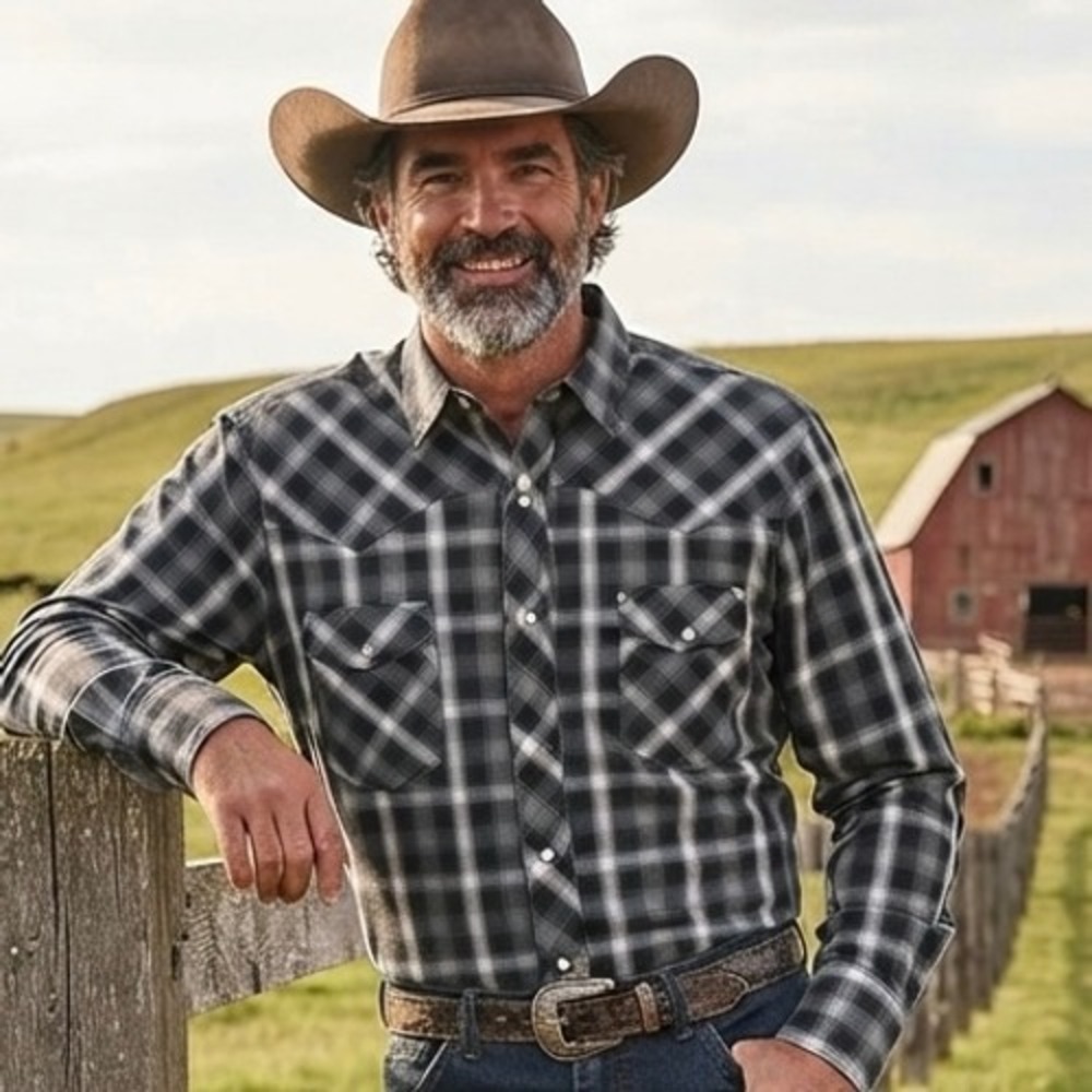 Wrangler Mens Western Plaid Snap Front Shirt Black Grey White XL Country Rodeo